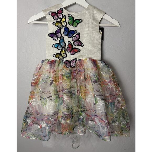 NWT Halabaloo Toddler Girls Dress Size 2T Fancy Butterfly Appliqué Shiny Party